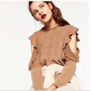 Zara WB Ruffle Cold Shoulder Wool Sweater